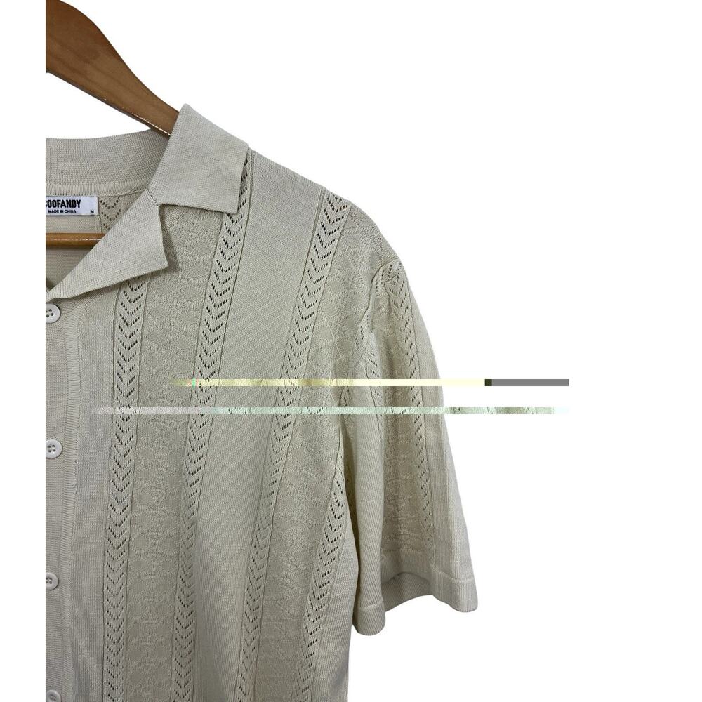 Coofandy Mens Sweater Medium Cream Quiet Luxury Knit Button Front Short Sleeve - Picture 7 of 8